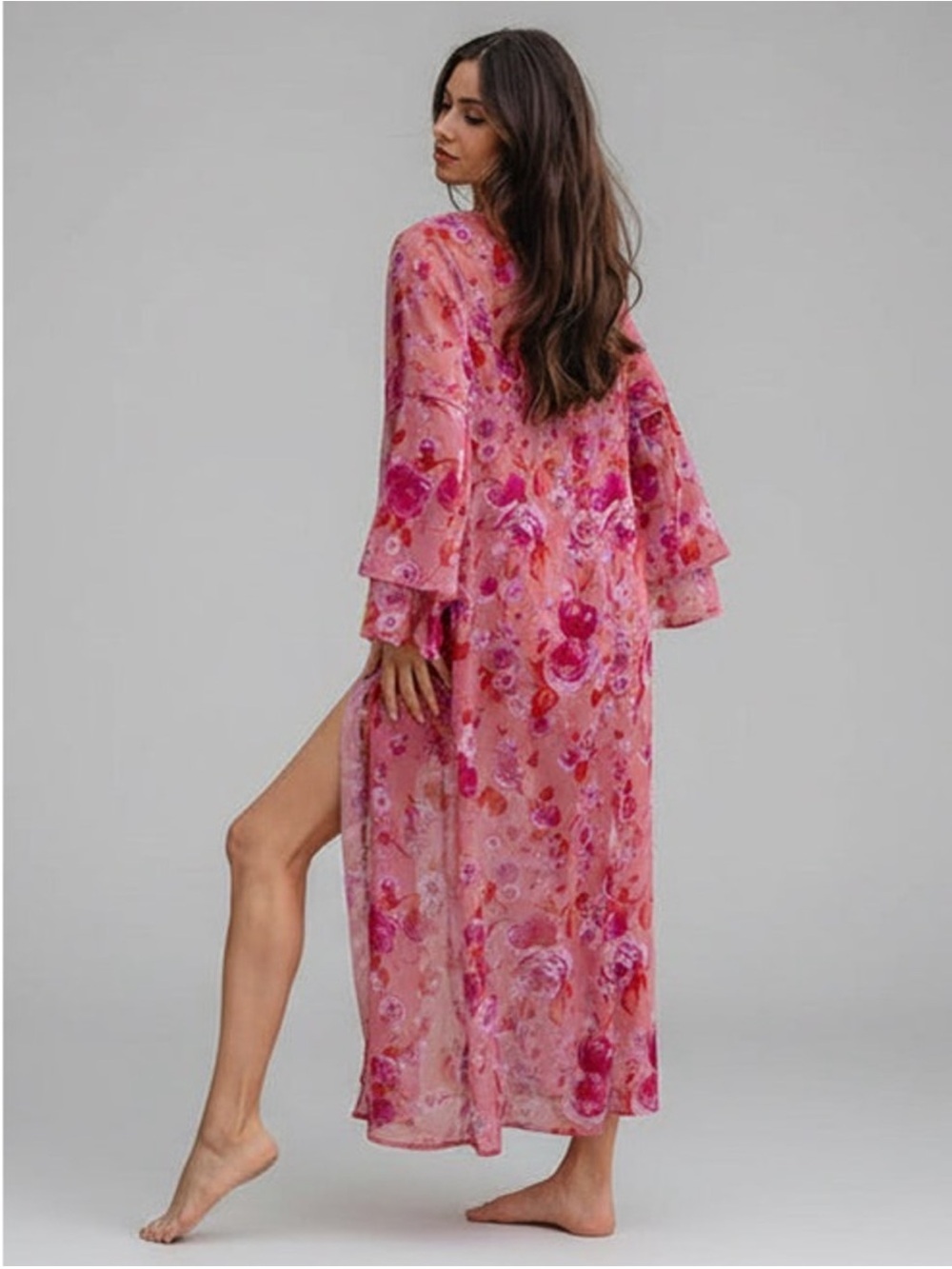 Floral Ruffle tiered sleeve Kimono
